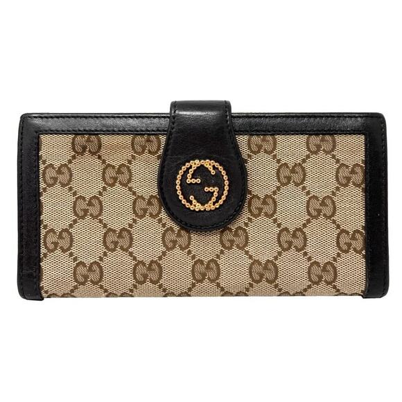 Gucci Scarlett Brown Monogram Canvas Logo Leather Trim Wallet - Picture 1 of 9